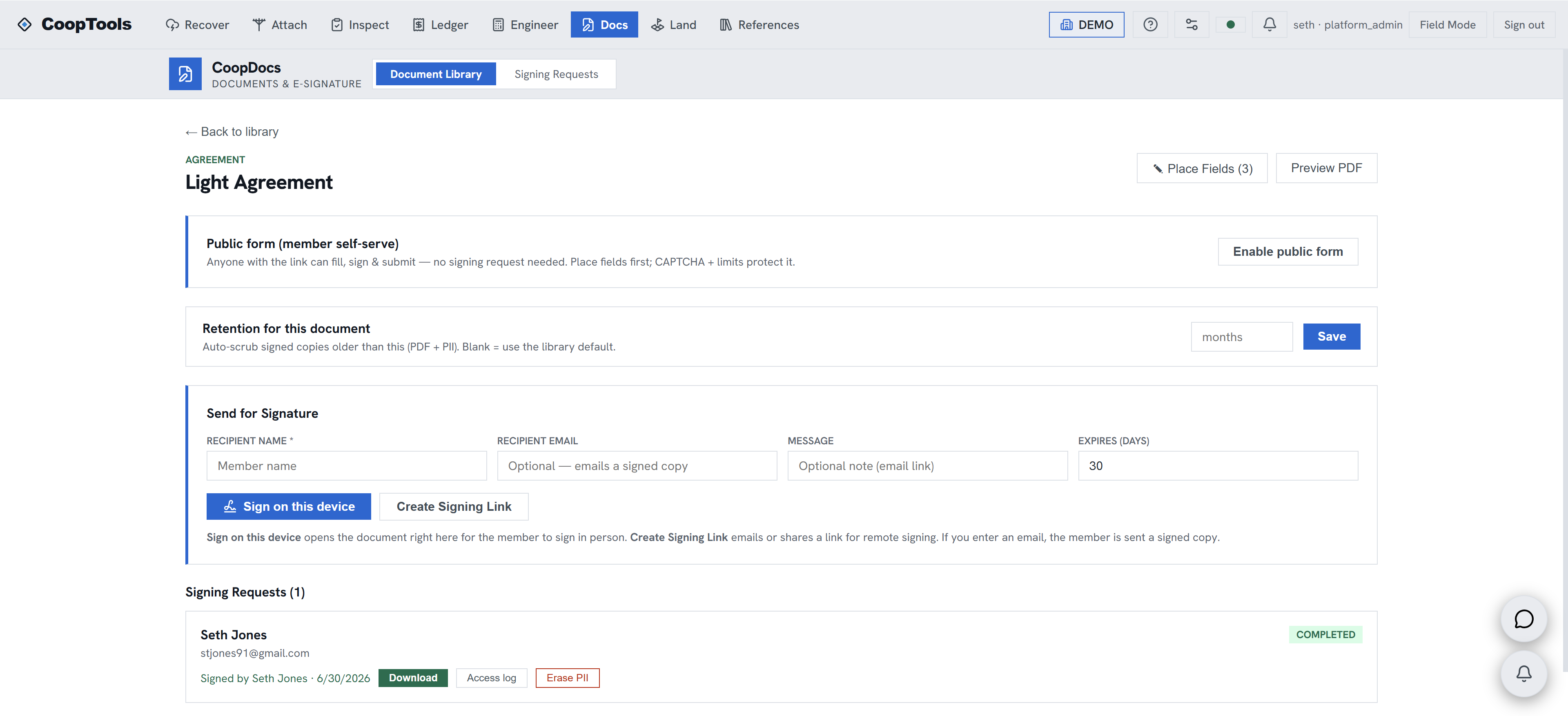 CoopSign · CoopDocs screenshot